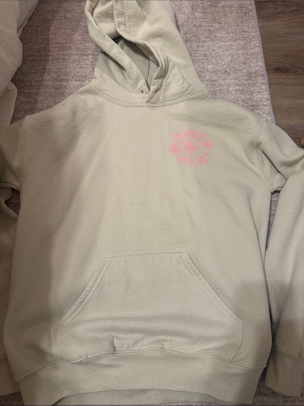 Classic Women's Hooded Sweatshirt in Light Sage with Pink Graphic